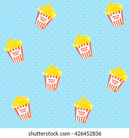 Vector polka dots pattern with popcorn. Retro background.