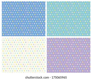 Vector polka dots seamless colorful patterns, blurred effect.