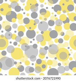 Vector polka dots seamless pattern in trendy colors Pantone 2021 Illuminating yellow, Ultimate Gray