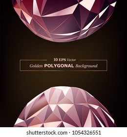 Vector Polygon Abstract Ball Shaped Polygonal Geometric Triangle Ball Background in Rose Gold Color.