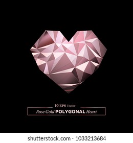 Vector Polygon Abstract Heart Shaped Polygonal Geometric Triangle Egg Background in Rose Gold Color.
