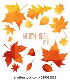 Vector polygon autumn yellow leaves. Use for card, poster, banner, web design and print on t-shirt. Easy to edit. Vector illustration.