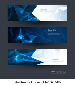 Vector polygon banner set. Polygonal or low poly pattern background. Illustration abstract layout, label design. Futuristic digital technology concept for business, web, template or brochure