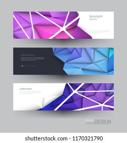 Vector polygon banner set. Polygonal or low poly pattern background. Illustration abstract layout, label design. Futuristic digital technology concept for business, web, template or brochure