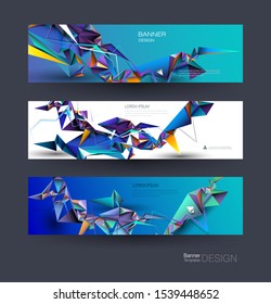Vector polygon banner set. Polygonal or low poly pattern background. Illustration abstract layout, label design. Futuristic digital technology concept for business, web, template or brochure