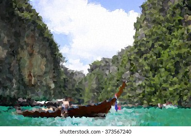vector polygon , boat at Phi Phi island Thailand