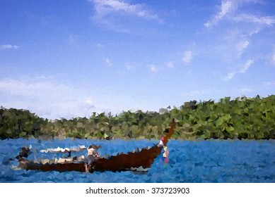 vector polygon , boat in sea and mountain view at southeast Thailand 