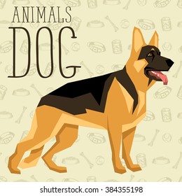 Vector polygon dog concept. Vector polygon geometric dogs collection with seamless background. German Shepherd dog