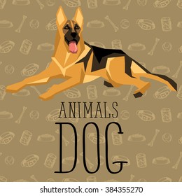 Vector polygon dog concept. Vector polygon geometric dogs collection with seamless background. German Shepherd dog