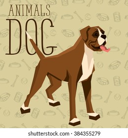 Vector polygon dog concept. Vector polygon geometric dogs collection with seamless background. Boxer dog