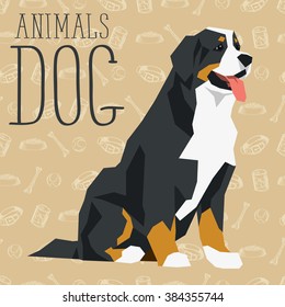 Vector polygon dog concept. Vector polygon geometric dogs collection with seamless background. Bernese mountain dog