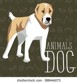 Vector polygon dog concept. Vector polygon geometric dogs collection with seamless background. Central Asian Shepherd Dog