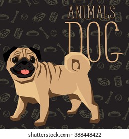 Vector polygon dog concept. Vector polygon geometric dogs collection with seamless background. Pug dog