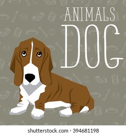 Vector polygon dog concept. Vector polygon geometric dogs collection with seamless background. Basset Hound dog