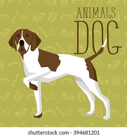 Vector polygon dog concept. Vector polygon geometric dogs collection with seamless background. English Pointer dog