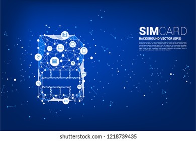 Vector Polygon dot connect line shaped sim card icon with functional icon. Concept for function of mobile sim card technology  and network.