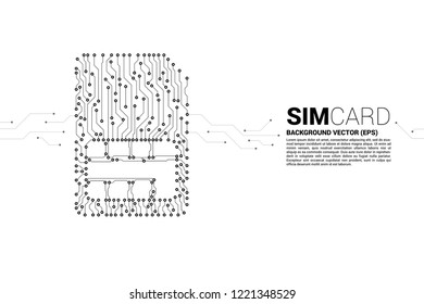 Vector Polygon dot connect line shaped sim card icon circuit board style. Concept for mobile sim card technology  and network.