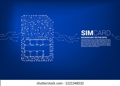 Vector Polygon dot connect line shaped sim card icon circuit board style. Concept for mobile sim card technology  and network.