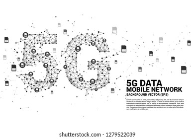 Vector Polygon dot connect line shaped 5G mobile networking. Concept for mobile sim card technology and network.
