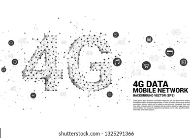 Vector Polygon dot connect line shaped 4G mobile network with function icon. Concept for telecommunication and mobile phone technology.