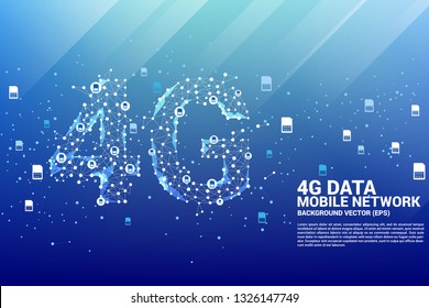 Vector Polygon dot connect line shaped 4G mobile network. Concept for mobile phone data sim card technology.