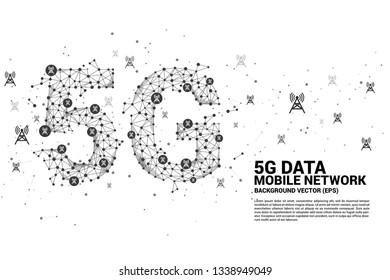 Vector Polygon dot connect line shaped 5G mobile network with antenna tower icon. Concept for telecom technology.