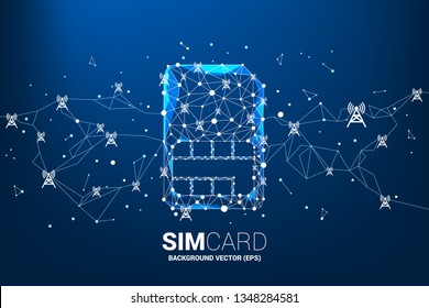 Vector Polygon dot connect line shaped sim card icon with antenna tower. Concept for mobile sim card technology and network.