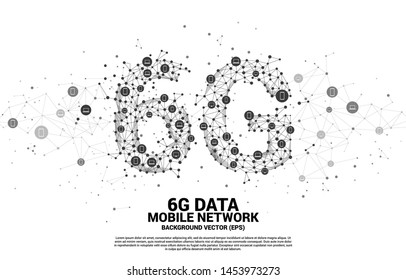 Vector Polygon dot connect line shaped 6G mobile network with device icon. Concept for mobile phone data technology.