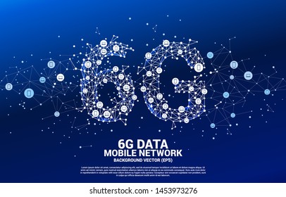 Vector Polygon dot connect line shaped 6G mobile network with device icon. Concept for mobile phone data technology.