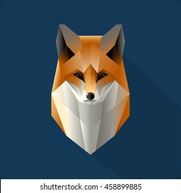 Vector polygon fox illustration. Low poly design. Abstract animal made out of triangles.  Stylized icon concept. Fox symbol for focus, determination, and wisdom. 