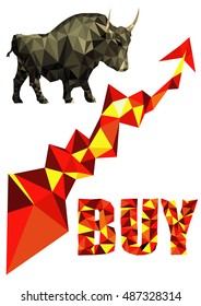 Vector polygon Illustration of bull  buy symbol of stock market trend with red up arrow 