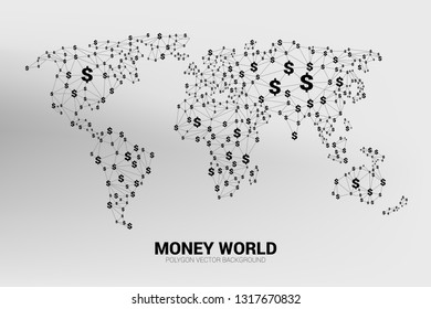 Vector Polygon line connect dollar currency money shape the world map. Concept for world of economy.
