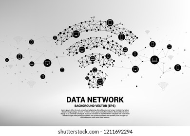 Vector Polygon mobile data icon connect to multiple device. Concept for data transfer of  mobile and wi-fi data network.