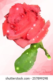 Vector polygon mosaic of pink rose. Vector illustration
