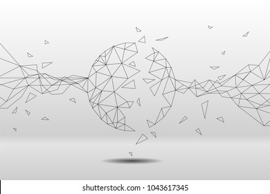 Vector Polygon Particle Build To Circle Form: Concept Of Futuristic Transformation, Big Data, Data Transform