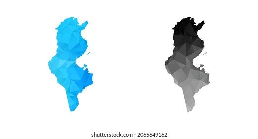Vector polygon set couple black and blue of map Tunisia