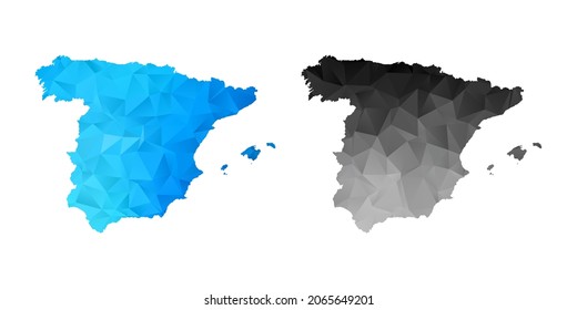 Vector polygon set couple black and blue of map Spain