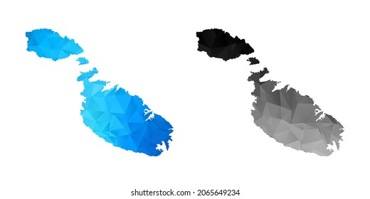Vector polygon set couple black and blue of map Malta