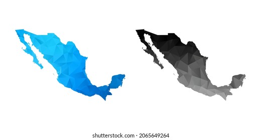 Vector polygon set couple black and blue of map Mexico