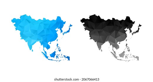 Vector polygon set couple black and blue of map Asia