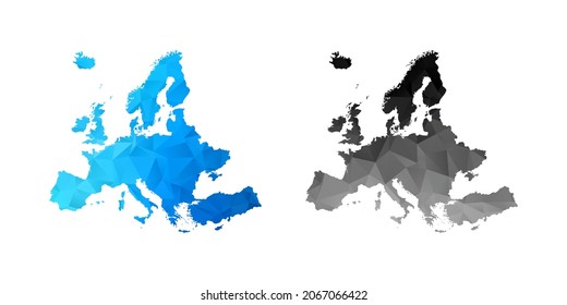 Conjunto de polígonos vectores negro y azul del mapa Europa