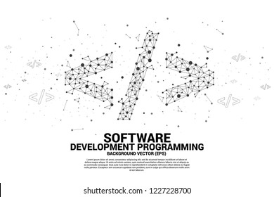 Vector Polygon software development programming tag icon with dot connect line. Concept for Programming language technology and coding.