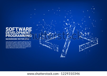 Vector Polygon software development programming tag icon with dot connect line. Concept for Programming language technology and coding.