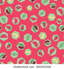 Vector polygon Summer fruits doodle background pattern