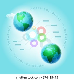 Vector polygon world spheres with colorful spheres. 