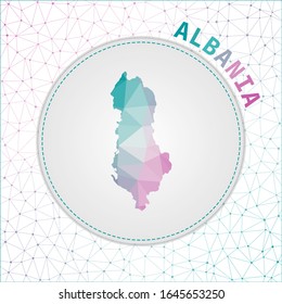 Vektorillustration Polygonal Albanien Karte. Karte des Landes mit vernetztem Hintergrund. Albanien Illustration in Technologie, Internet, Netzwerk, Telekommunikation Konzept Stil . Fesselnde Vektorillustration-Illustration.