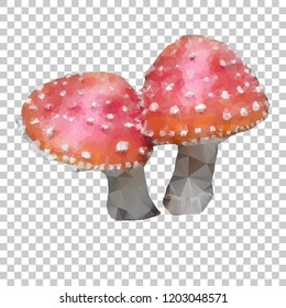 Vector polygonal amanita. Illustration of mushrooms on a transparent background.