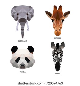 Vector polygonal animals set isolated on white. Low poly herbivores illustration. Color vector simple image.