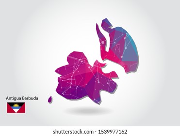 Vector polygonal Antigua Barbuda map. Low poly design. map made of triangles on white background. geometric rumpled triangular low poly style gradient graphic, line dots, UI design.