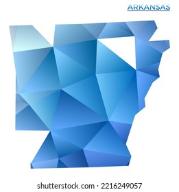 Polygonale Arkansas-Karte. Lebhafter geometrischer Zustand im Low-Poly-Stil. Attraktive Illustration für Ihre Infografiken. Technologie, Internet, Netzkonzept.